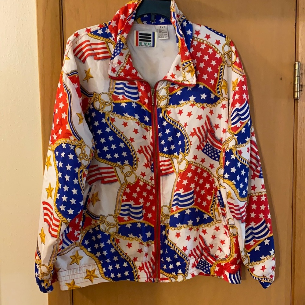 EVR Div Rousso Women’s Vintage Silk American Flag Patriotic Jacket Large
